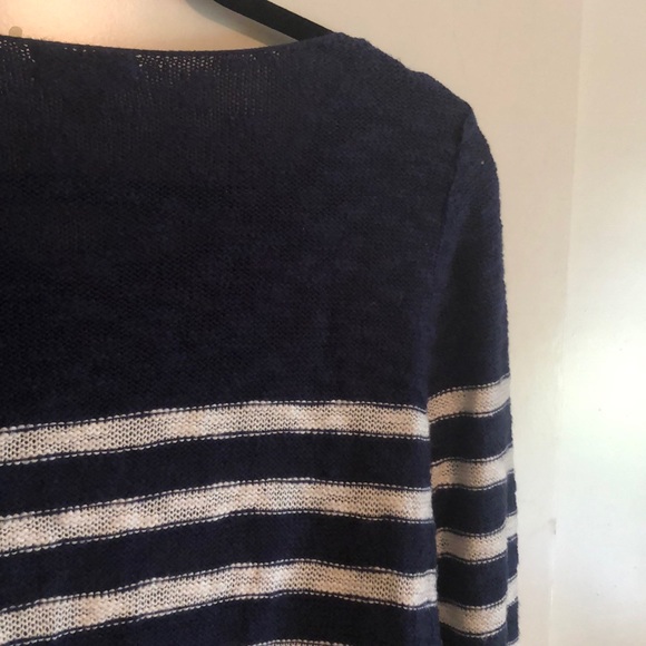 Navy & White Striped Off the Shoulder Sweater - Picture 5 of 5